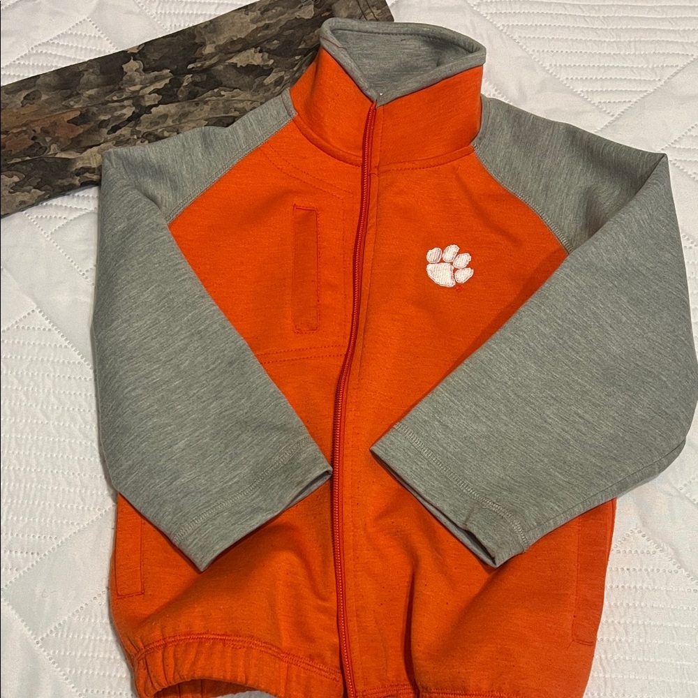 CLEMSON Kids Orange and Gray Zip-Up Sweatshirt with Paw Emblem